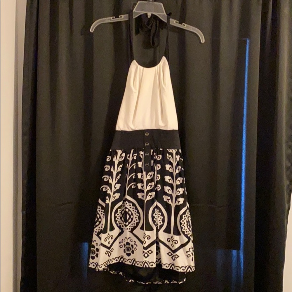 Black, white and grey halter dress.